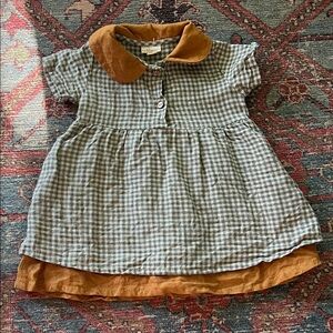 Charming Kids Checkered Dress - Gray and Tan